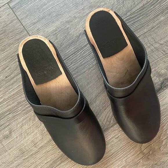 Maguba Women’s Size 36 Stockholm Black Leather Heeled Clog Shoes - Picture 4 of 7